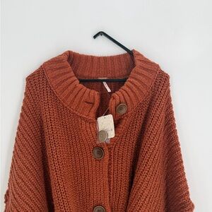Free People Brooklyn Belted Chunky Button Front Cardigan In Cinnamon Stick
